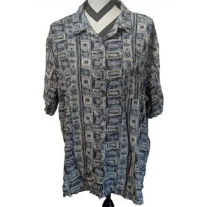 Campia Moda XXL Blue Abstract Geometric Hawaiian Camp Shirt Rayon Easy Care